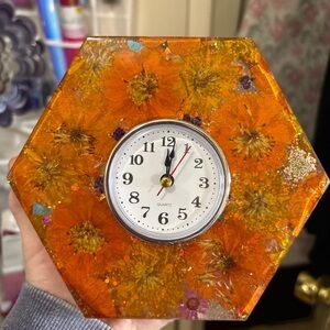 Hexagonal Floral desk/mantle Clock - Orange